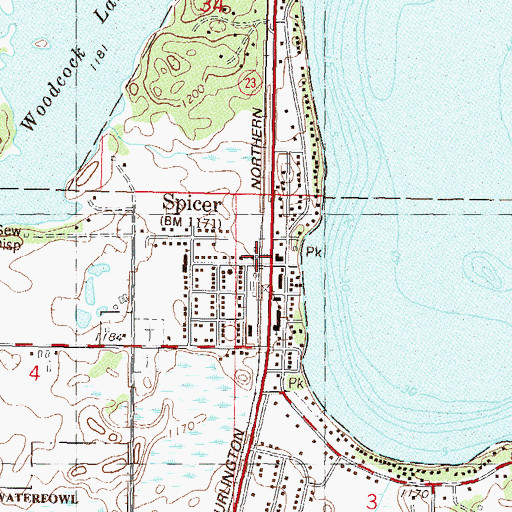 Topographic Map of Spicer City Hall, MN