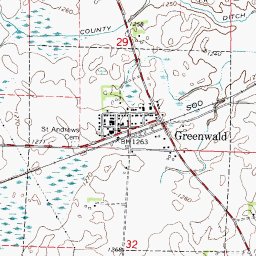 Topographic Map of Greenwald Post Office, MN