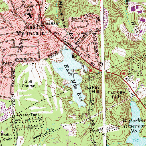 Topographic Map of East Mountain Reservoir, CT