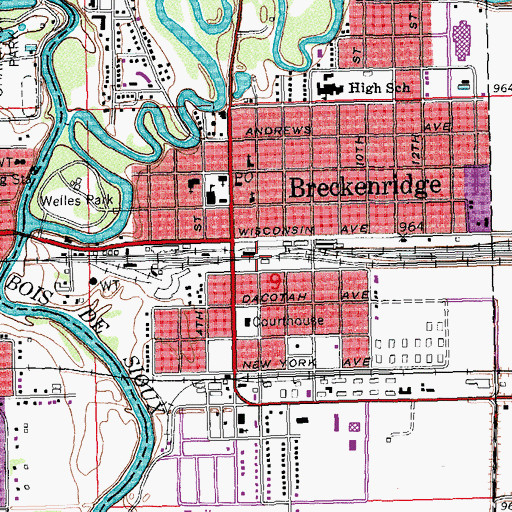 Topographic Map of Breckenridge, MN