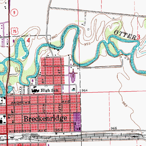 Topographic Map of Breckenridge High School, MN