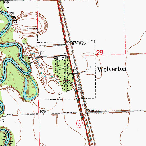 Topographic Map of Wolverton Post Office, MN
