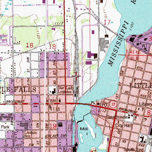 Topographic Map of Little Falls, MN
