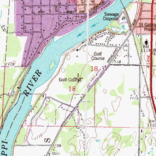 Topographic Map of Little Falls Country Club, MN