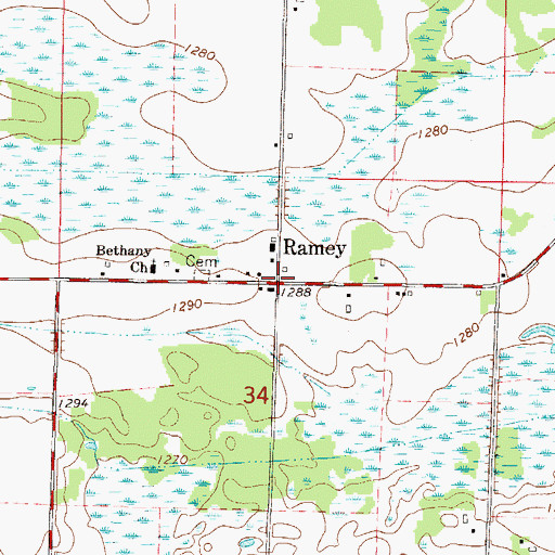 Topographic Map of Ramey Post Office (historical), MN