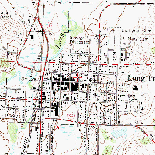 Topographic Map of Long Prairie Post Office, MN