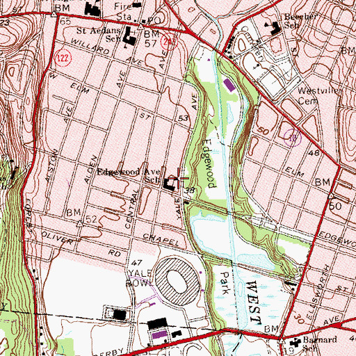 Topographic Map of Edgewood Avenue School, CT
