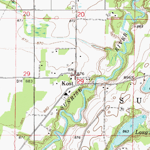 Topographic Map of Kost Post Office (historical), MN