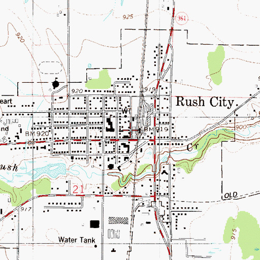 Topographic Map of Rush City City Hall, MN