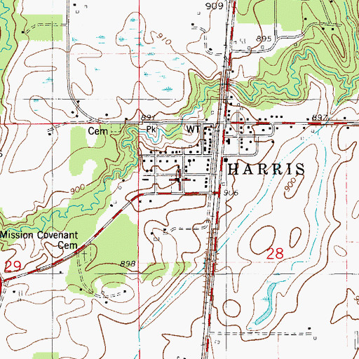 Topographic Map of Harris First Lutheran Church, MN