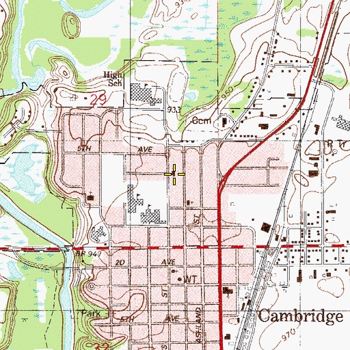 Topographic Map of Cambridge United Methodist Church, MN