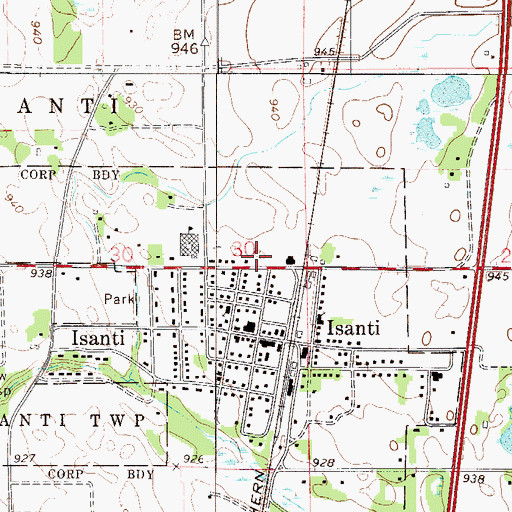 Topographic Map of Isanti Police Department, MN