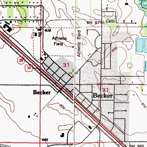 Topographic Map of Becker Baptist Church, MN