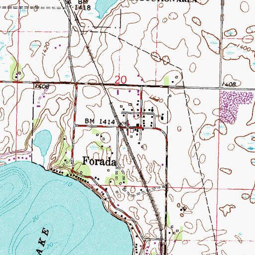 Topographic Map of Forada Post Office (historical), MN