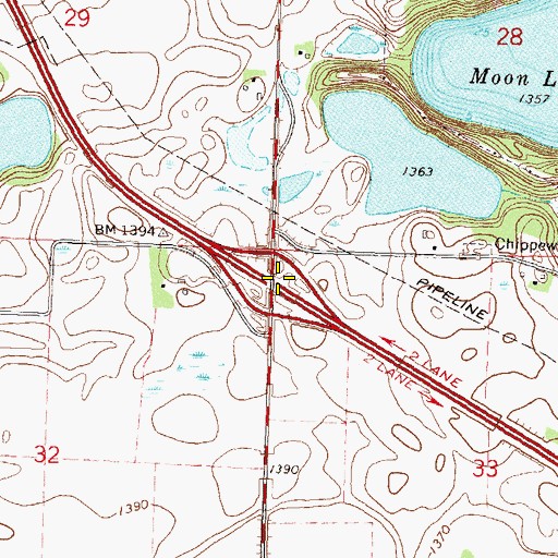 Topographic Map of Interchange 90, MN