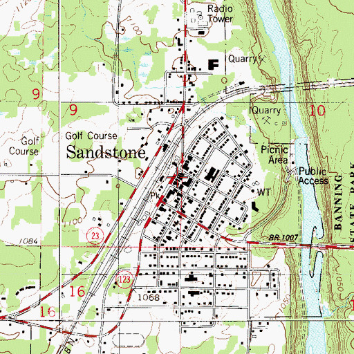 Topographic Map of Sandstone Public Library, MN