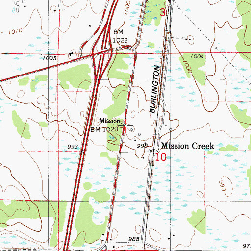 Topographic Map of Mission Creek Cemetery, MN