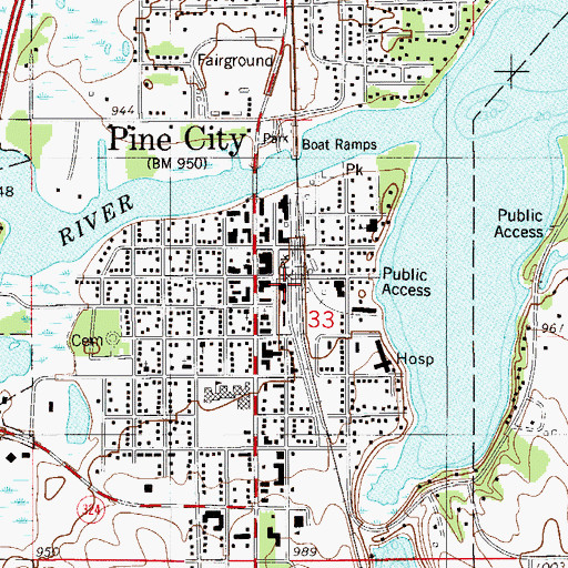 Topographic Map of Pine City City Hall, MN