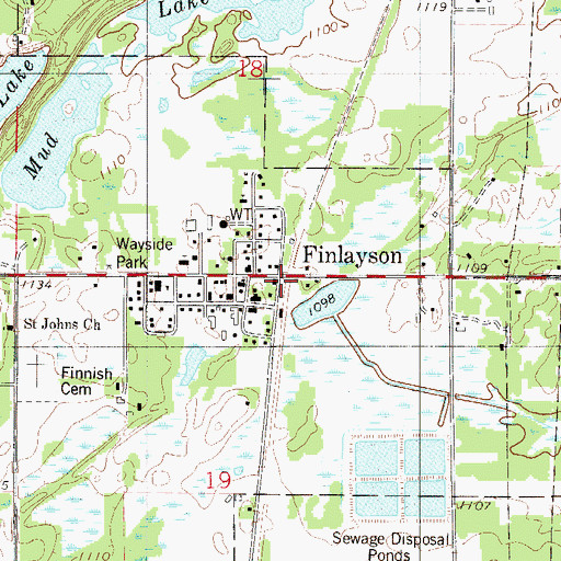 Topographic Map of Finlayson Post Office, MN