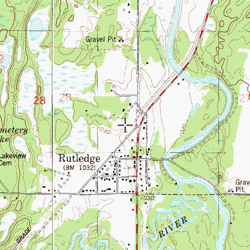 Topographic Map of Rutledge (historical), MN