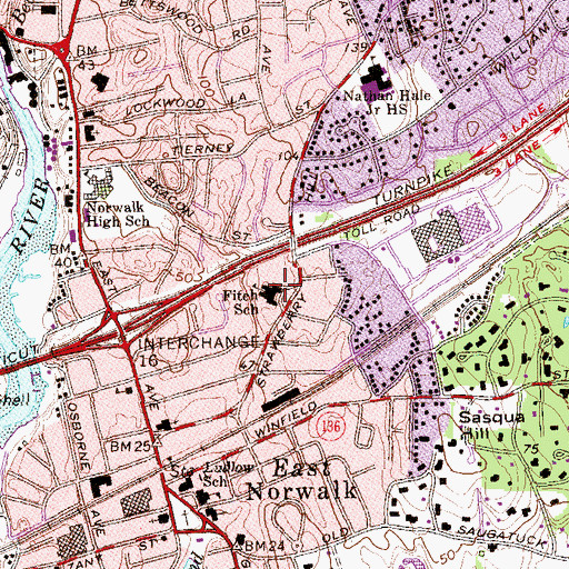 Topographic Map of Fitch School, CT