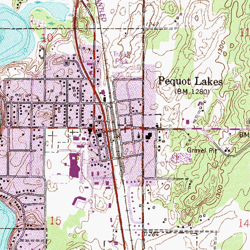 Topographic Map of Pequot Lakes Post Office, MN