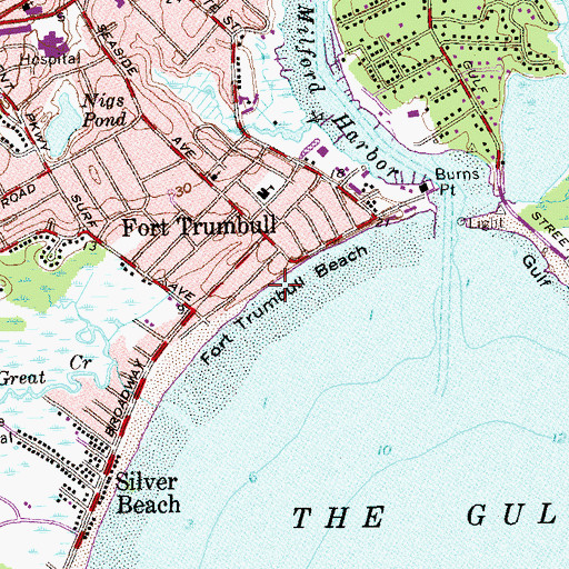 Topographic Map of Fort Trumbull Beach, CT