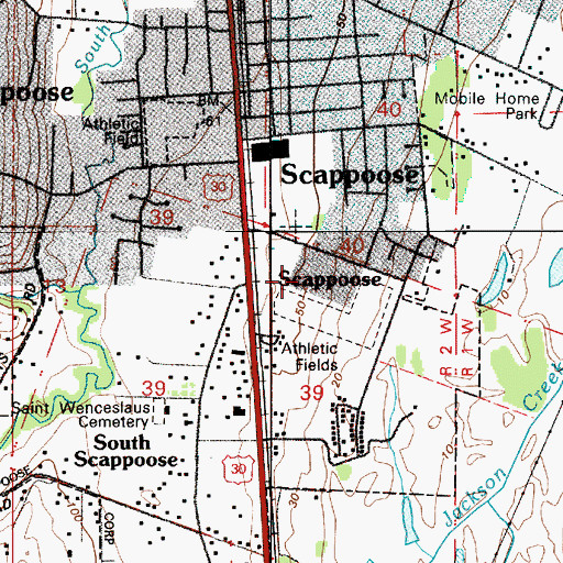 Topographic Map of Scappoose High School, OR