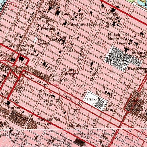Topographic Map of Paramount Theatre Building, NY