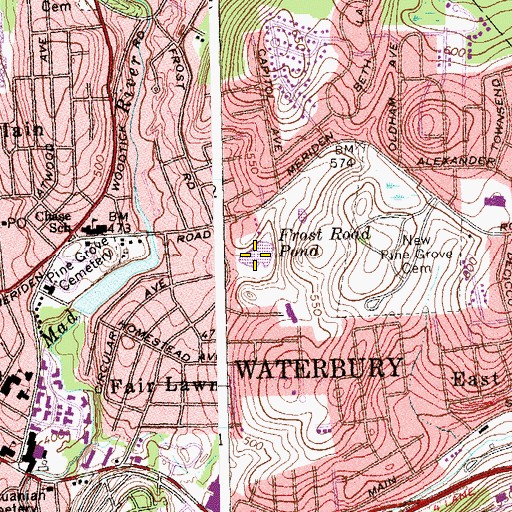 Topographic Map of Frost Road Pond, CT