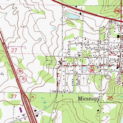 Topographic Map of Micanopy Area Charter School, FL