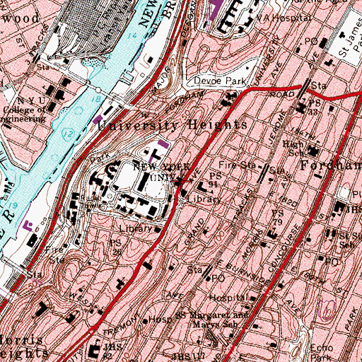 Topographic Map of University Heights Presbyterian Church, NY