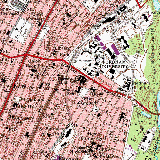 Topographic Map of Belmont Preparatory High School, NY