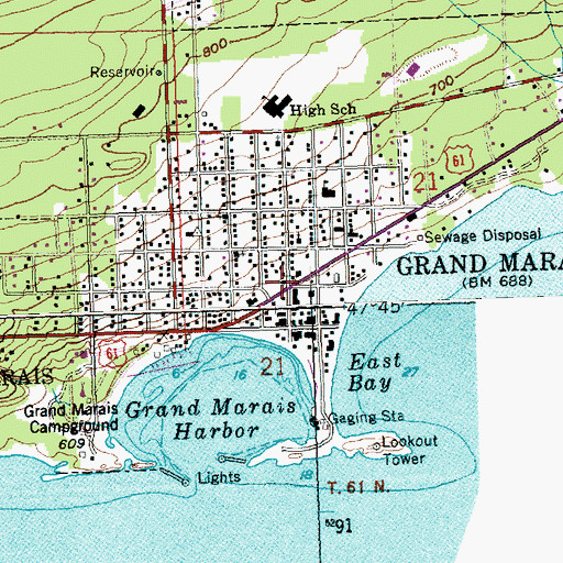 Topographic Map of Grand Morais Public Library, MN
