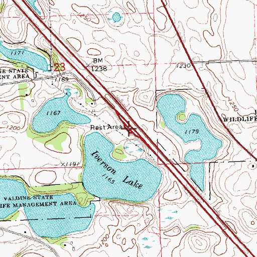 Topographic Map of Lake Iverson East Bound Rest Area, MN