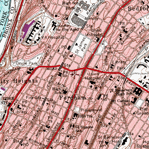 Topographic Map of Creston Avenue Baptist Church, NY