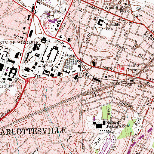 Topographic Map of Harvey E Jordan Hall, VA