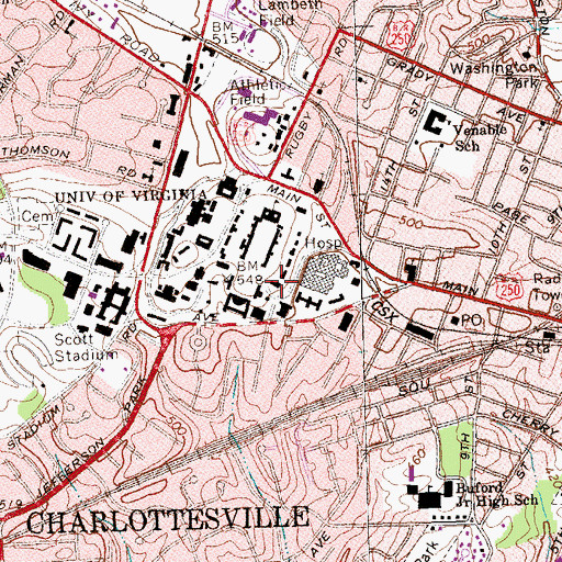 Topographic Map of J W and Belinda Randall Hall, VA