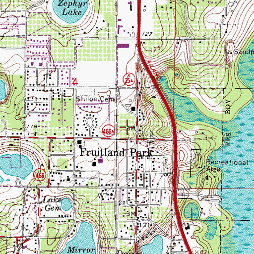 Topographic Map of Fruitland Park Post Office, FL