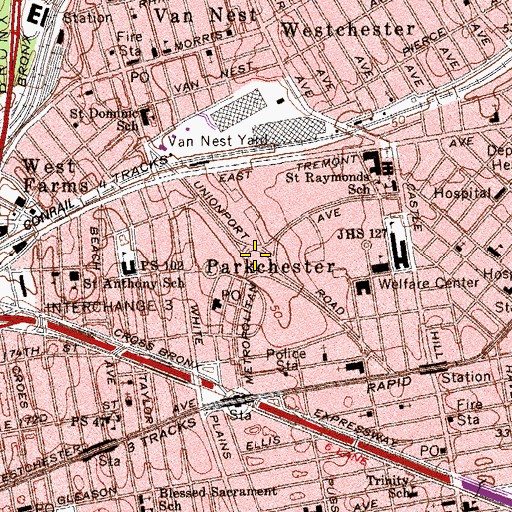 Topographic Map of Metropolitan Oval, NY