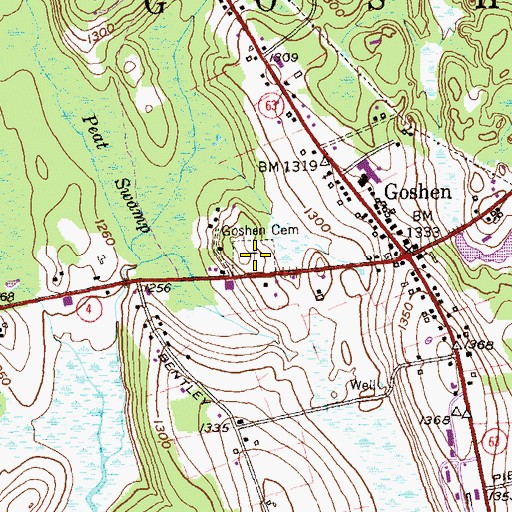 Topographic Map of Goshen Center Cemetery, CT