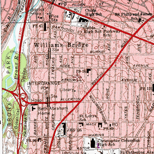 Topographic Map of Jewish Center of Williamsbridge, NY