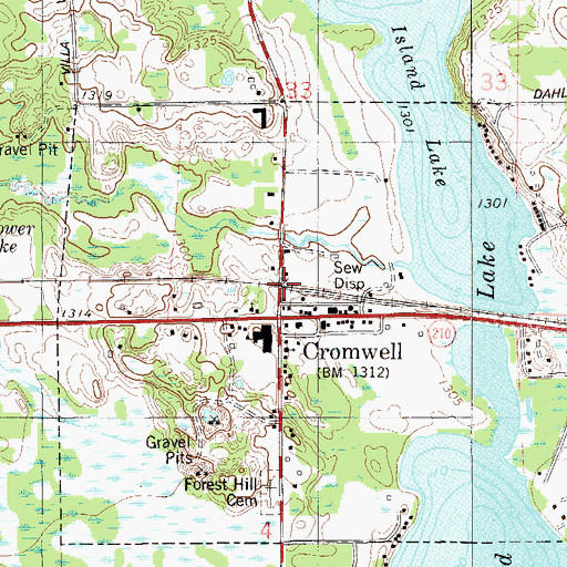 Topographic Map of Cromwell Post Office, MN