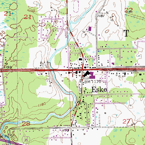 Topographic Map of Esko Post Office, MN
