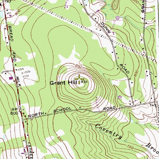 Topographic Map of Grant Hill, CT