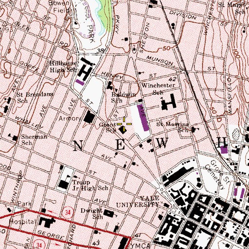 Topographic Map of Helene Grant School, CT