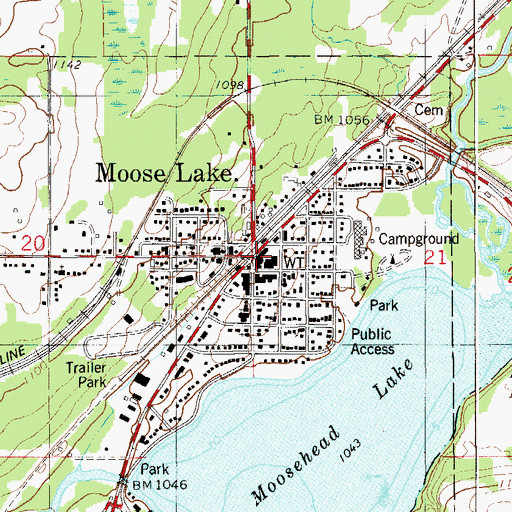 Topographic Map of Moose Lake Public Library, MN