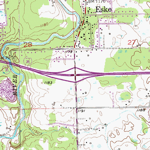Topographic Map of Interchange 242, MN