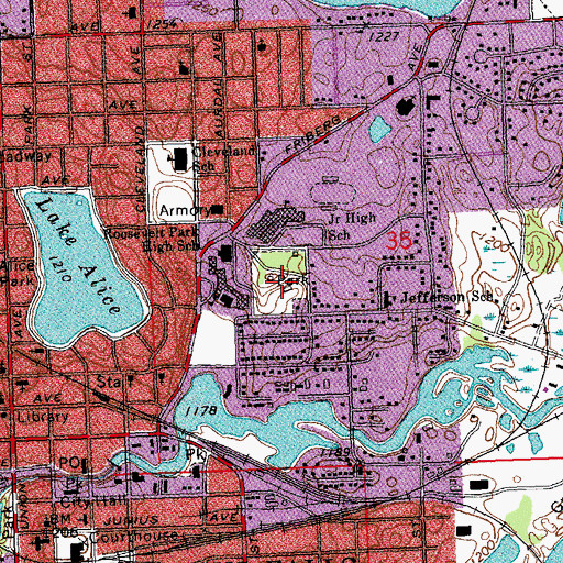 Topographic Map of Roosevelt Park, MN