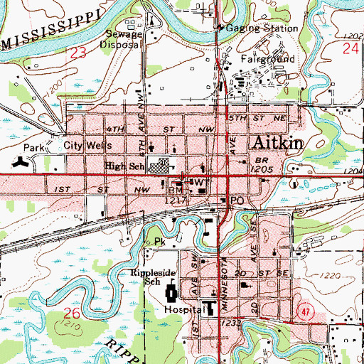 Topographic Map of Aitkin County Courthouse, MN